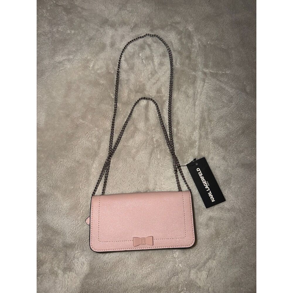 Karl Lagerfeld Paris Pink Chain Crossbody Wallet Purse Bow Detail Small Bag NWT
